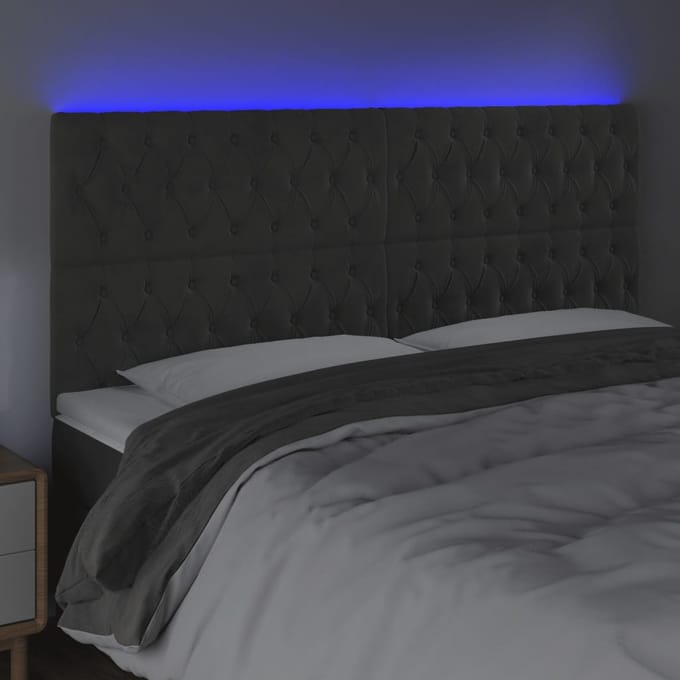 vidaXL - Hoofdbord - LED - 180x7x118/128 - cm - fluweel - donkergrijs