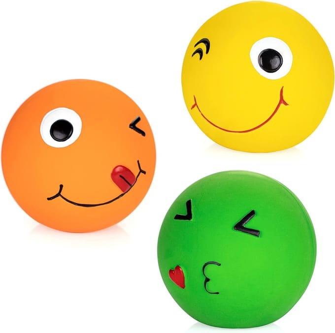 Famanu – Piepende latex hondenballen – Smiley design – Ophaalspeelgoed – Set van 3