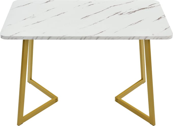 Merax Luxe Eettafel - Marmerlook Tafel - FSC Gecertificeerd - Wit met Goud