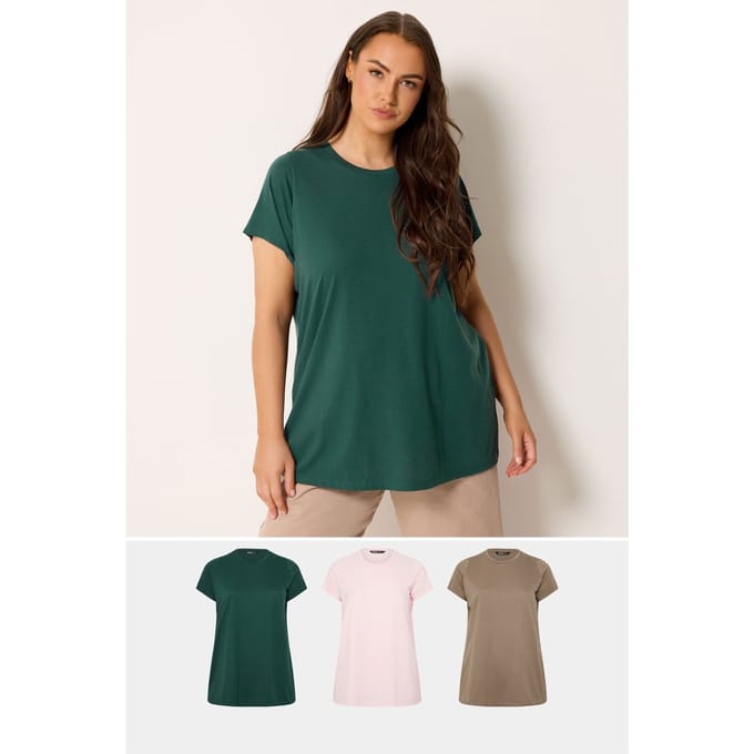 Yours 3 Pack Mokkabruine En Roze Core Basic Tshirts Size 42