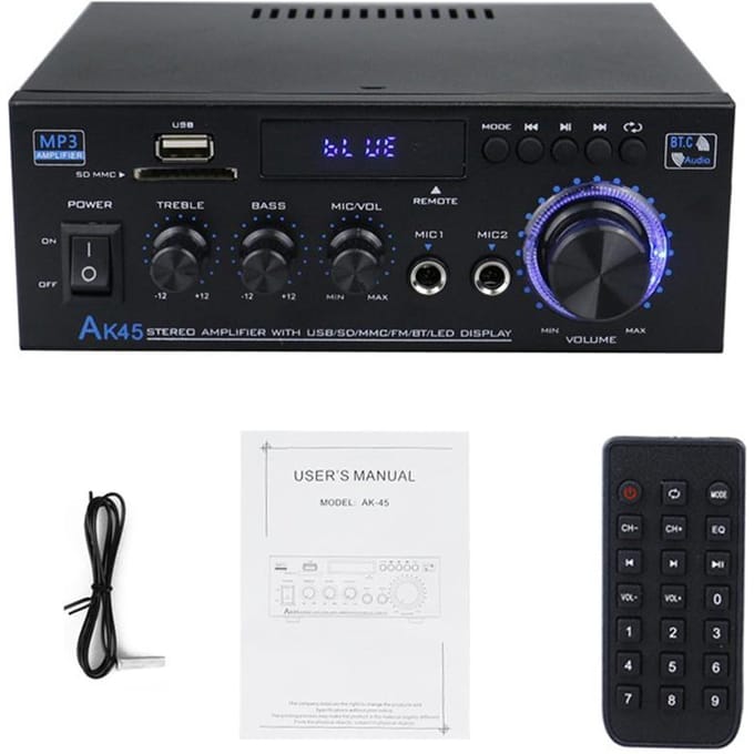 AK45 12Volt Compact Formaat Audio Eindversterker Draagbare Geluidsversterker Luidsprekerversterker voor Auto en Thuis US Plug gray
