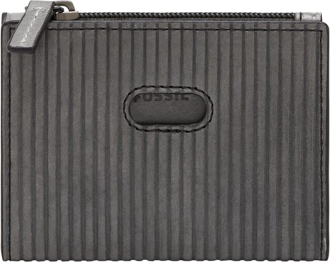 FOSSIL Leren Portemonnee Andrew Zip Card Case Lead Gray Grijs