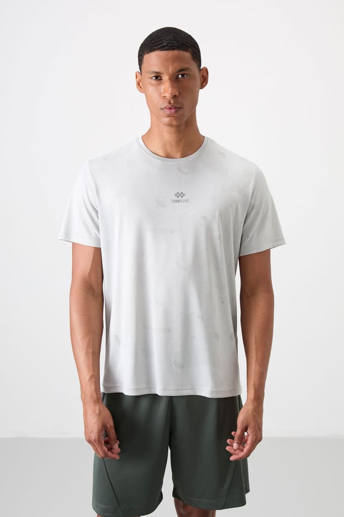Heren T-shirt met ronde hals in effen vogel-ogenprint