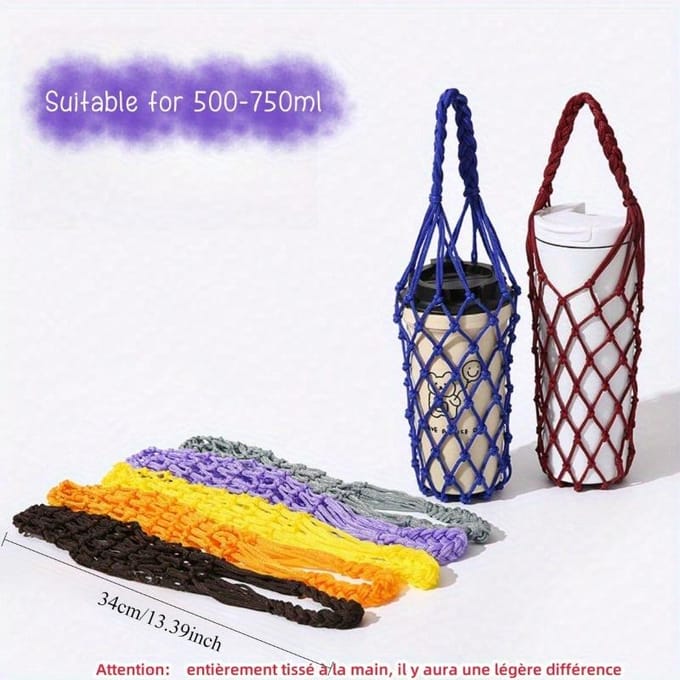1 stuks Handgemaakte Nylon Netzak, Herbruikbare Drankhouder, Koffiekophouder, Draagbare Drankdrager, Decoratieve Netzak Blue blue