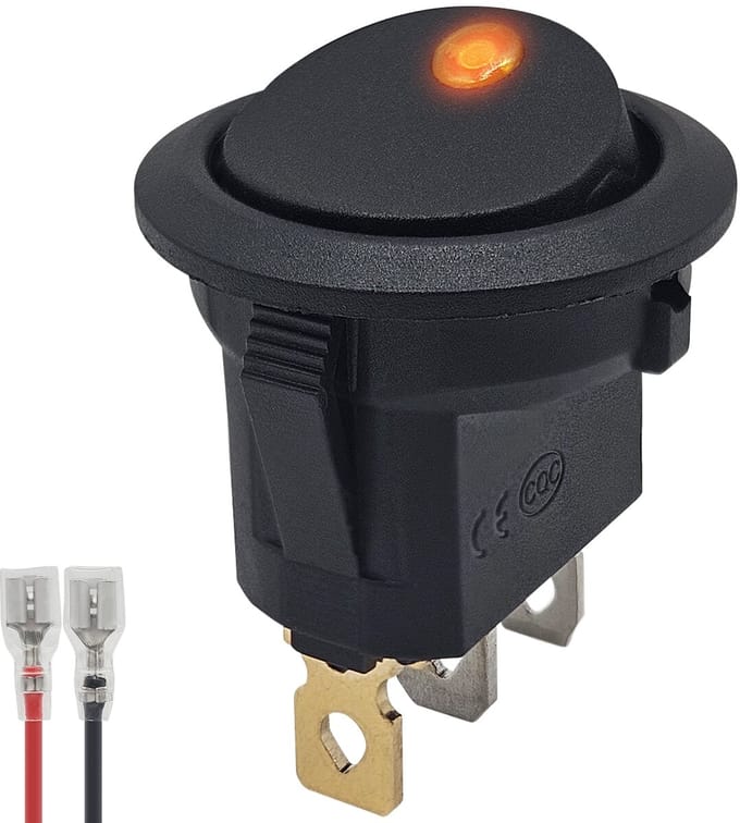 ProRide Wipschakelaar ON-OFF KCD2-12 - met Aansluitkabel - 3 pins - Rond - 12V/20A - LED indicator Oranje
