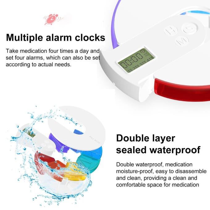 Pilulier électronique avec rappel intelligent Portable 7 compartiments Organisateur de pilules hebdomadaire avec minuterie 1224 multicolore