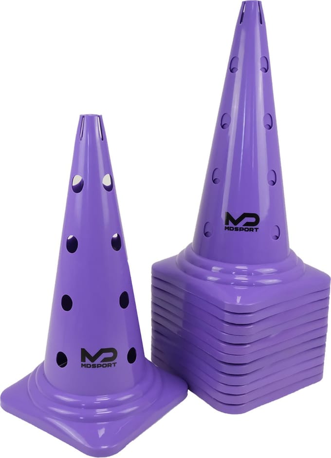 MDsport - Multifunctionele afbakenkegel paars - 50 cm - Set van 12 - Multifunctionele pion - Pion