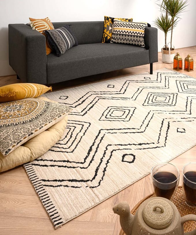 Berber vloerkleed - Beni Ouarain Bahij crème/zwart 120x170
