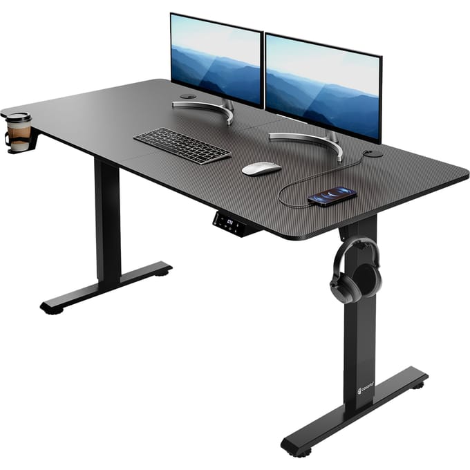 Casaria Zit Sta Bureau – Hoogte Verstelbaar Elektrisch - 140x60cm Zwart