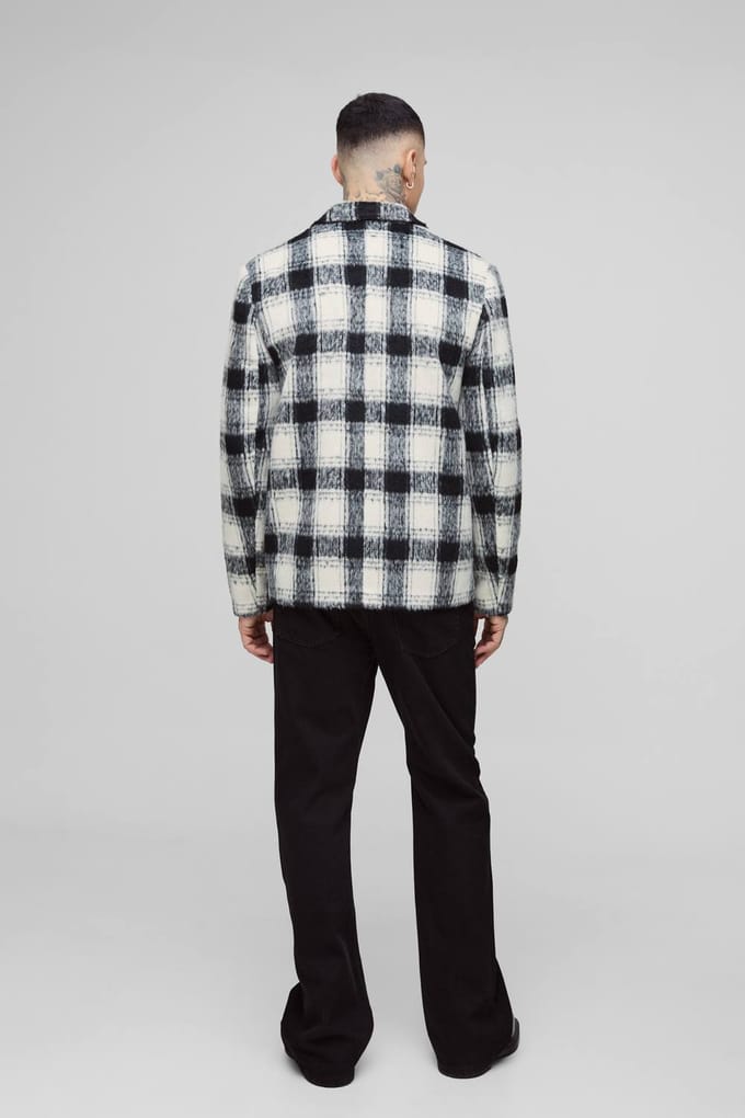 Lange Boxy Oversized Geborsteld Geruit Overjas | Black | Size Medium