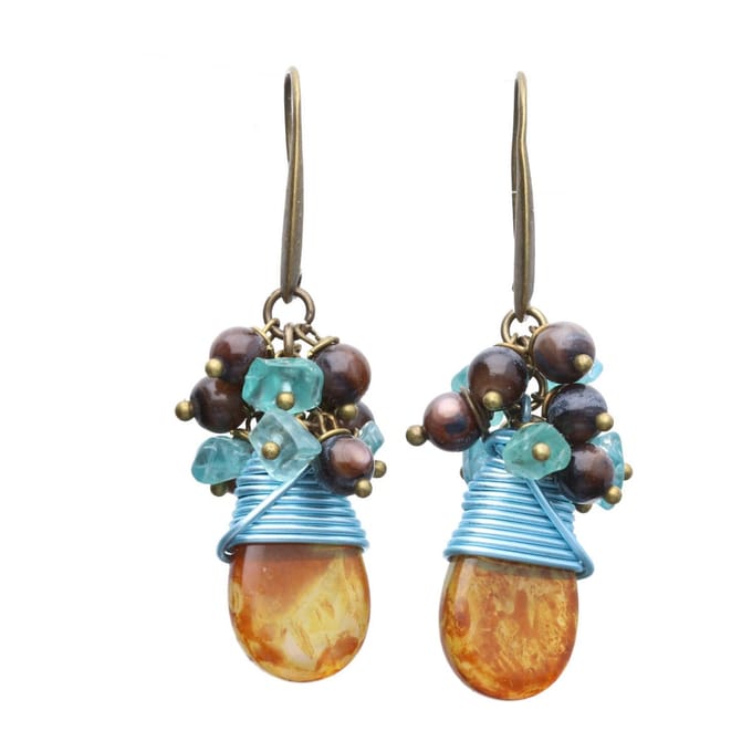 Bela Donaco - Oorbellen Bohemian – Tsjechisch glas druppel – Apatiet – Parelmoer