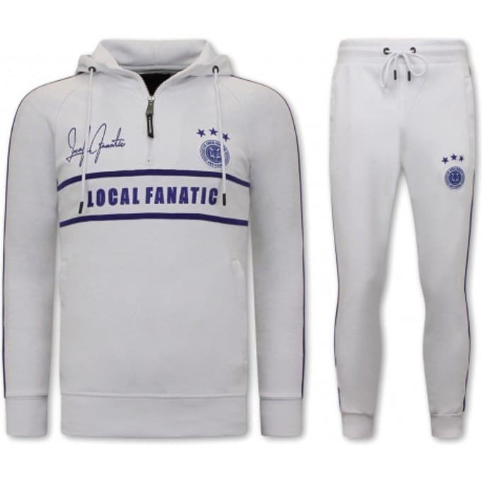 Heren Trainingspak - Double Line Signed - Wit / Blauw