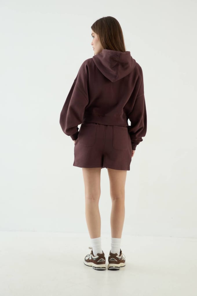 Dames Dsgn Studio Boxy Crop Ritshoodie | Chocoladebruin | Maat: Medium