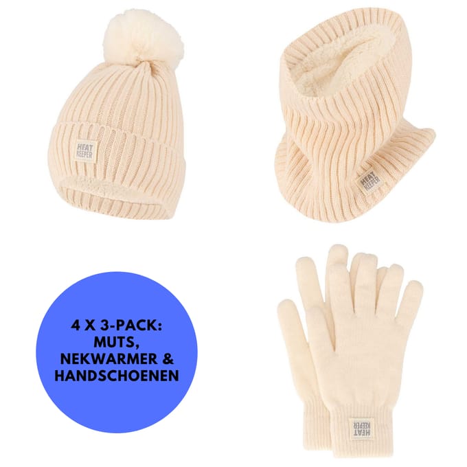 Thermoset dames - Handschoenen/Muts/Nekwarmer - Onesize - 4x Set - Off White / One size