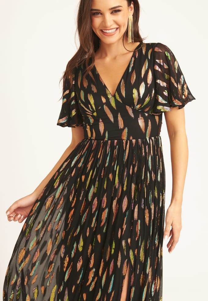 Multi Jacquard Angel Mouwen Maxi Jurk
