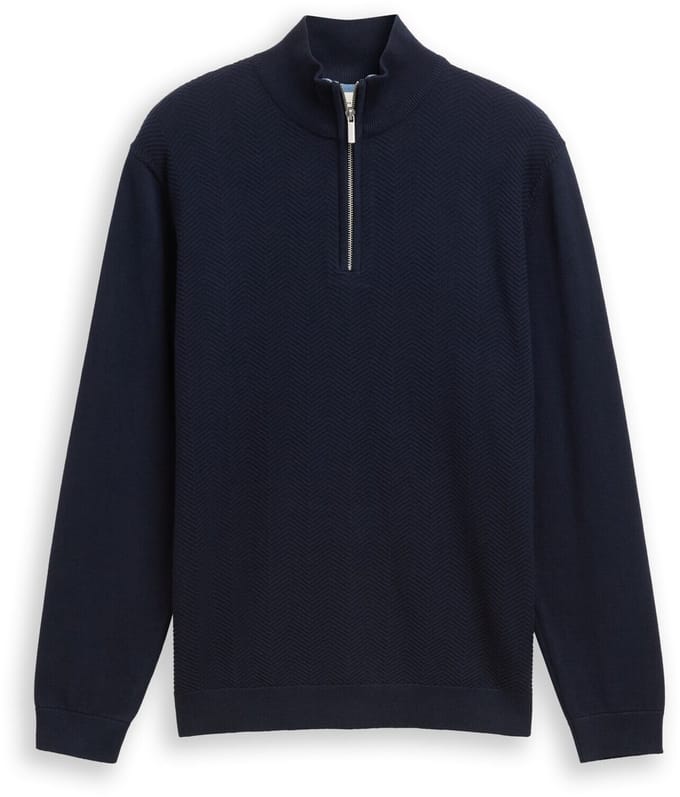 Tom Tailor - Troyer gebreide trui met visgraatstructuur - Maat S - sky captain blue