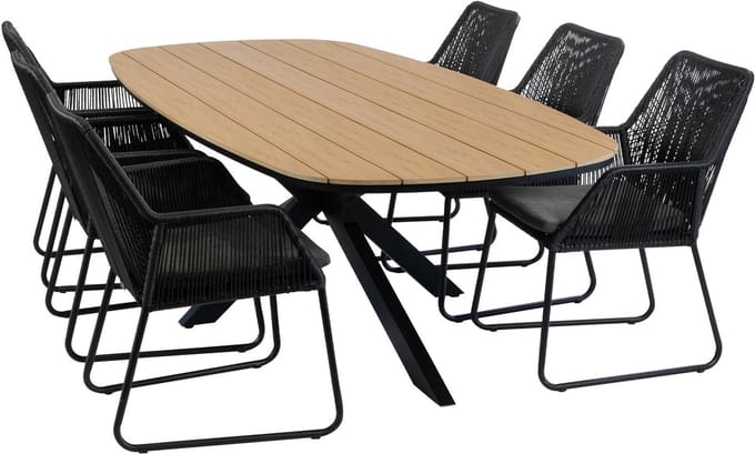 Tuinset Mona/Cadiz | 6 personen | Deens ovaal 240 cm | Rope & Tecon Teak