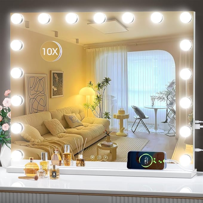 Verlichte Make-upspiegel - Hollywood Spiegel - Professionele Make-up - 17 Dimbare Lampen - 596 x 50 cm - Wit