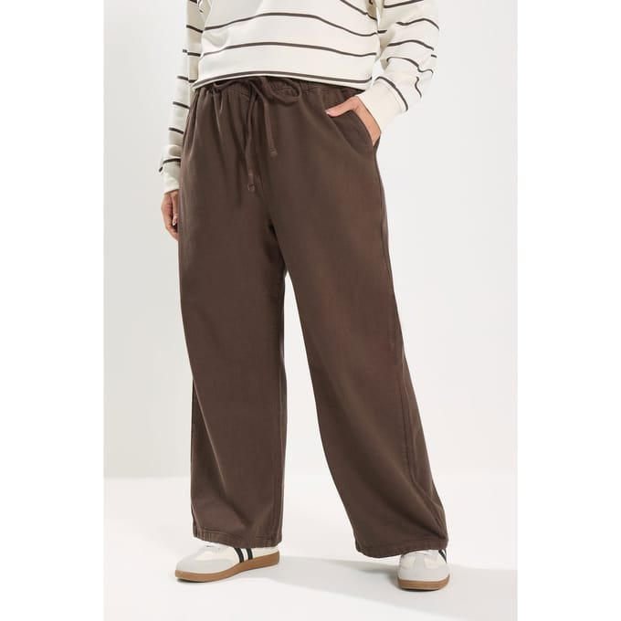Yours Chocoladebruine Jeans Met Wijde Pijpen En Elastische Taille Size Regular > 42
