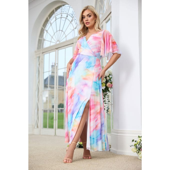 Yours London Witte Wikkeljurk Met Wazige Abstracte Print Size 42