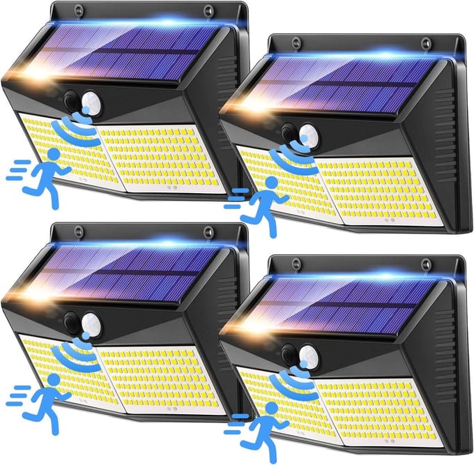Superheldere buitenlamp op zonne-energie met 248 LED's en PIR-bewegingssensor