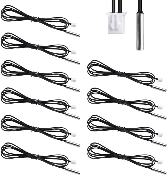 Temperatuursensor Probes - NTC Thermistor - Waterdichte Metingen - 1 Meter Verlengsnoer - 10 Stuks - Zwart