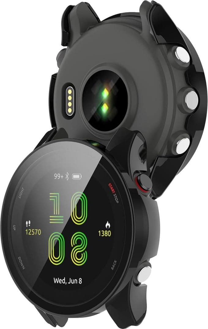 Watch case screenprotector - hoesje - gehard glas - geschikt voor Garmin Forerunner 255 - zwart