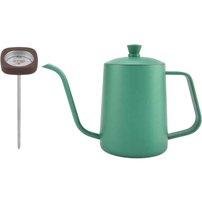 600ml Roestvrijstalen Koffieketel Zwanenhals Tuit Theepot met Thermometer(Groen) groen
