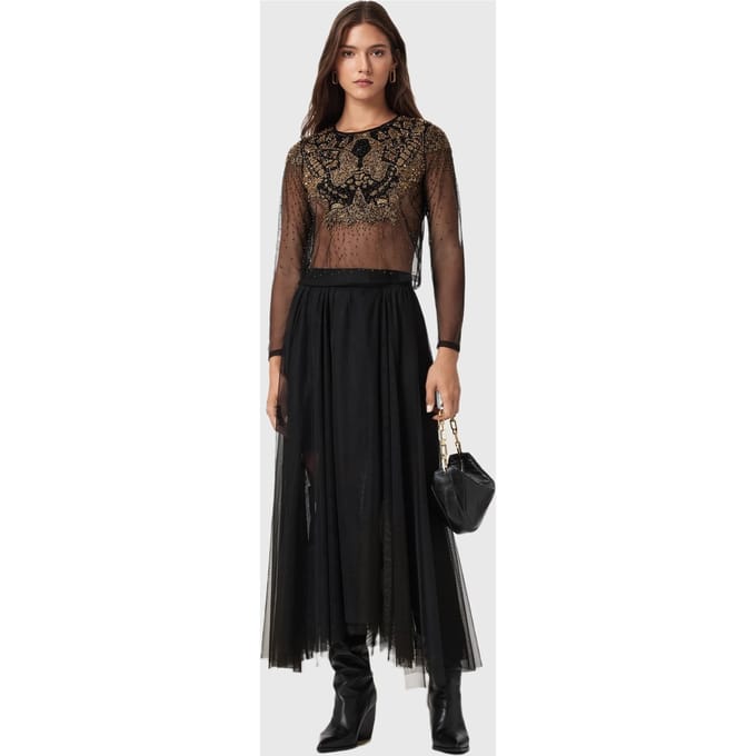 AllSaints Ally Tulle Skirt Black Taglia: 2 | Maxi gonne Outlet | Donna | Nero