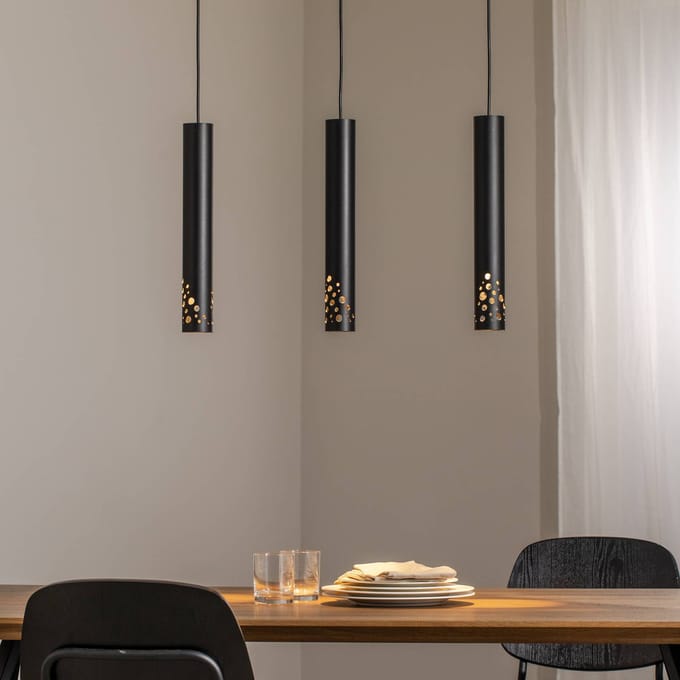 Luminex Tibia hanglamp, 3-lamps, lang, zwart, staal, GU10