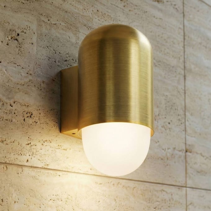 Lindby - Wandlamp buiten - 1licht - Aluminium, glas - H: 21.5 cm - E27 - messing, wit