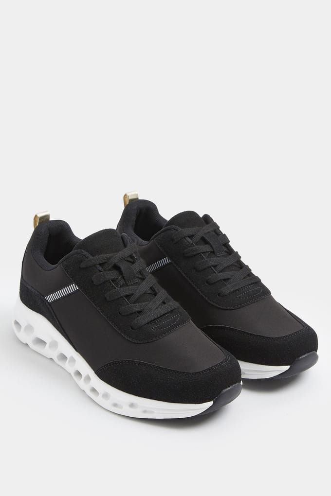 Yours Zwarte Contrast Chunky Hardloopsneakers In Extra Brede Eeepasvormsize 39EEE
