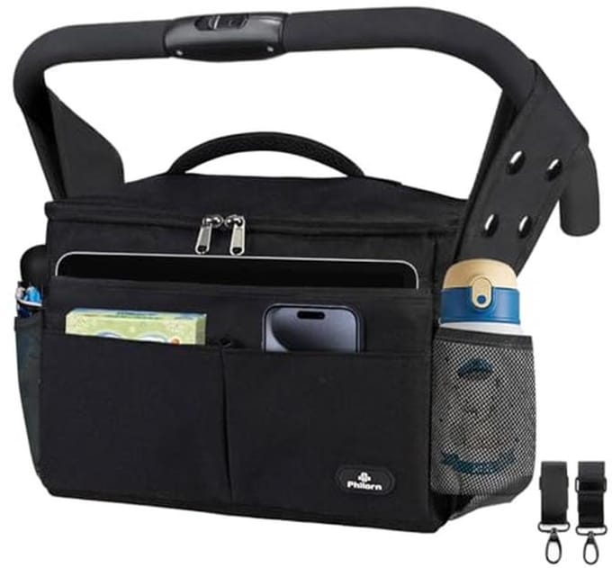 Kinderwagen organizer met geïsoleerde bekerhouder en ruime luiertas voor kinderen