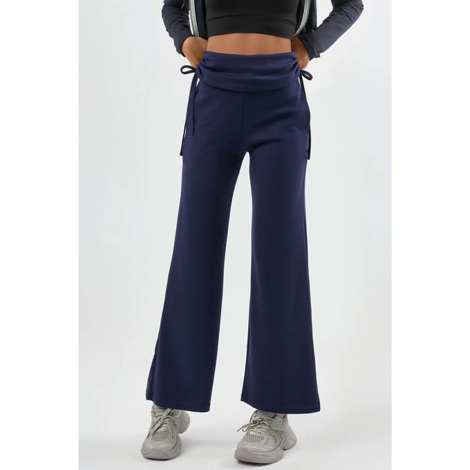 Modal Touch Hoge Taille Brede Pijpenbroek met Rimpeldetail