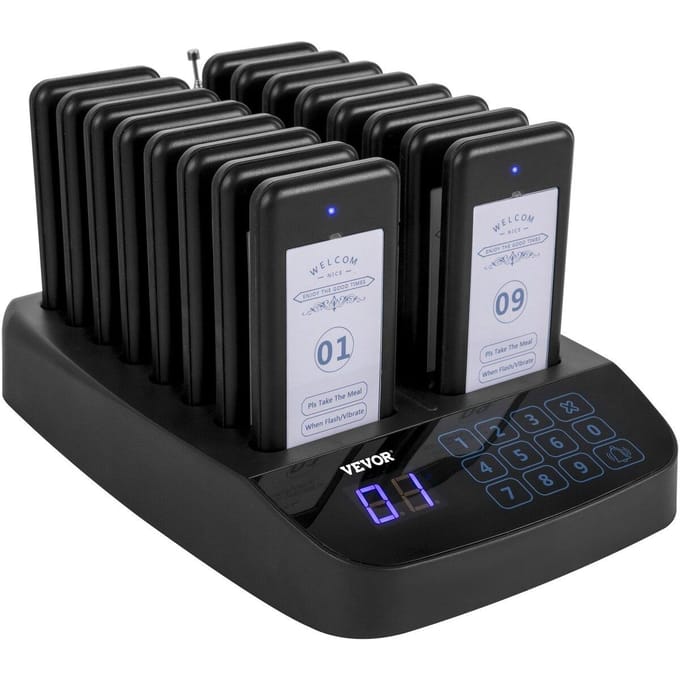 Système de localisation de restaurant 16 sous-verres Système d'appel Max 98 Pager pour crèche Appel sans fil Système d'appel en file d'attente Écran tactile avec vibration, clignotement et