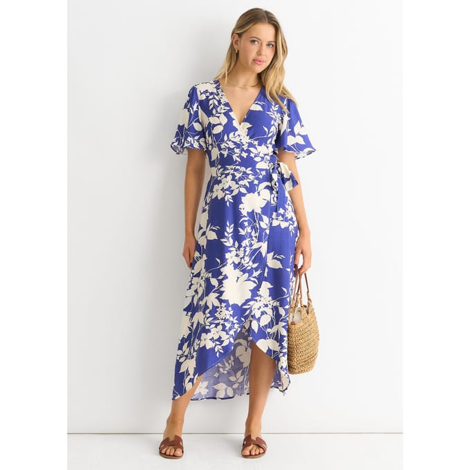 Viscose Bloemen Wikkel Midi Dress