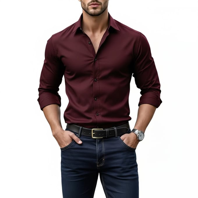 Modern fit Overhemd Bordeaux Rood - Heren - Blouse