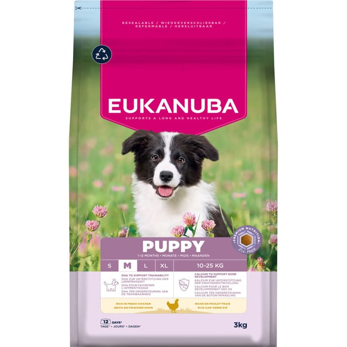 Dubbelpak: 2 x 3 kg Eukanuba Premium Nutrition Puppy Medium Breed Kip Hondenvoer droog