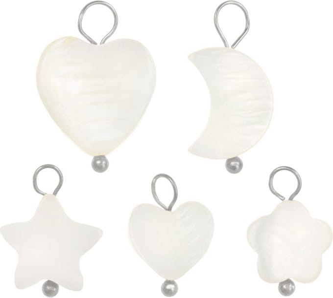 Schelp Bedel Mix (13 - 16.5 x 8 - 12.5 x 2.5 - 3 mm) White - Zilver (25 Stuks)