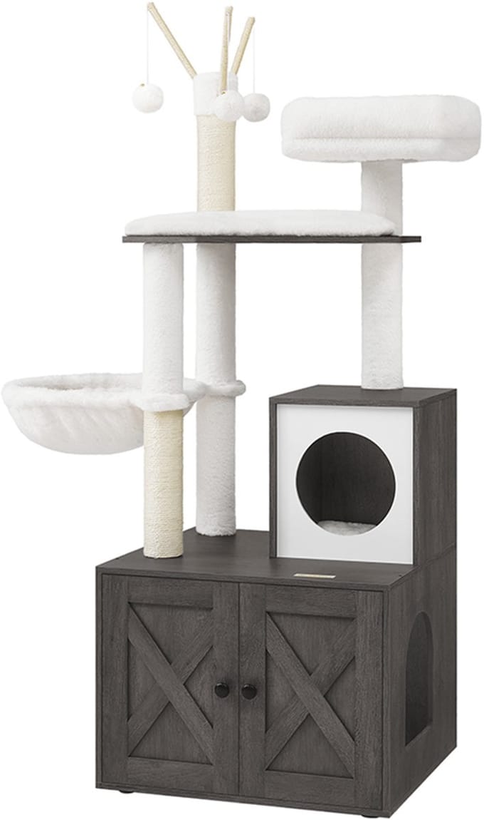 Kattenboom met Kattenbak 151 cm - Grijs - cm – Luxe 2-in-1 Krabpaal - Medahomestore