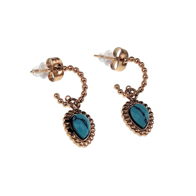 Dottilove Oorbellen Dames - RVS Gold Plated - Open Oorringen met Turquoise Hanger