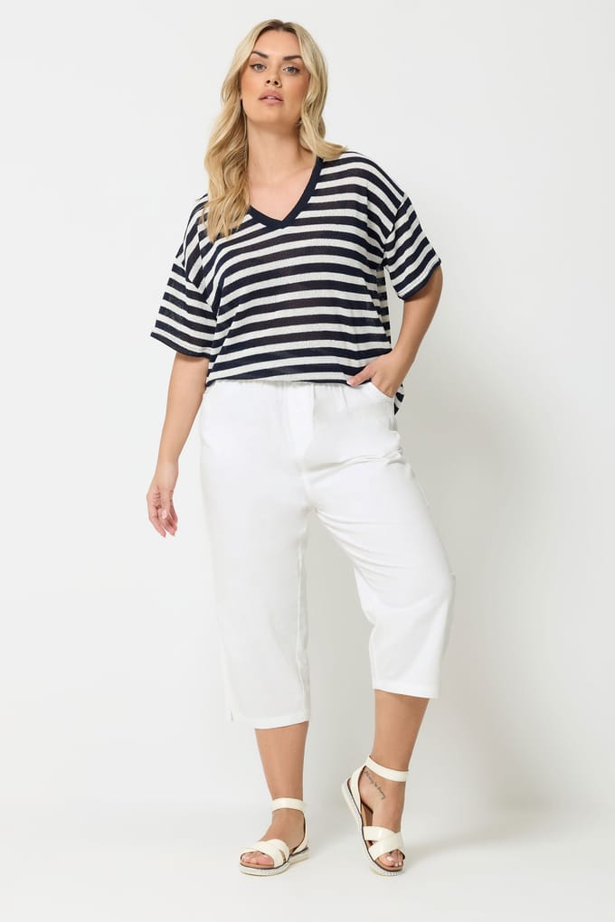 Yours Cropped Broek Van Katoen Met Elastische Taille In Wit Size 58-60