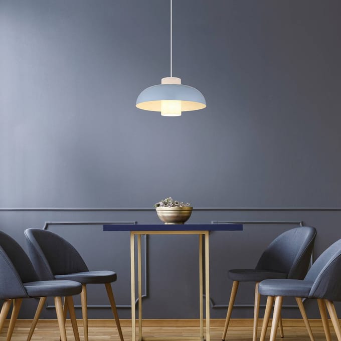 Globo Lowe hanglamp, blauw mat, Ø 38 cm, metaal