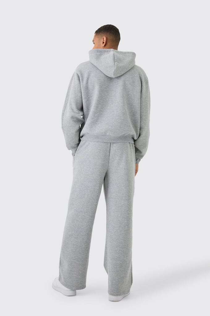 Oversized boxy hooded tracksuit met sterrenprint en ritssluiting | Grey Marl | Size Medium