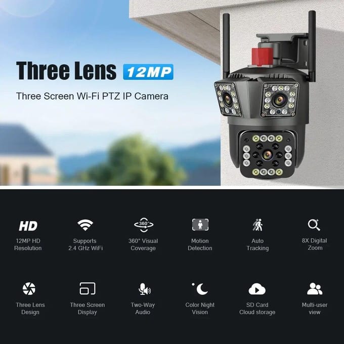 8MP PTZ WiFi 4K Drie Lens Scherm Camera Buiten Drie Schermen Bescherming Bewegingsdetectie Buiten IP CCTV Survalance Camera's AU Plug