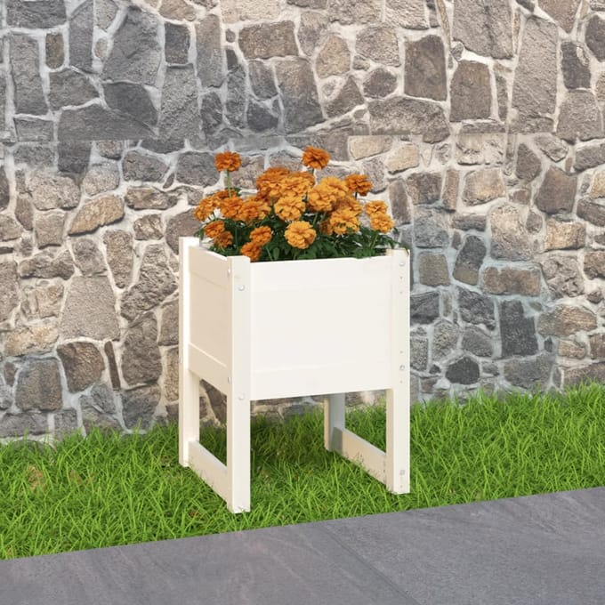 vidaXL - Plantenbak - 40x40x52,5 - cm - massief - grenenhout - wit