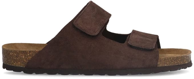 Manfield - Heren - Bruine suède slippers - Maat 40