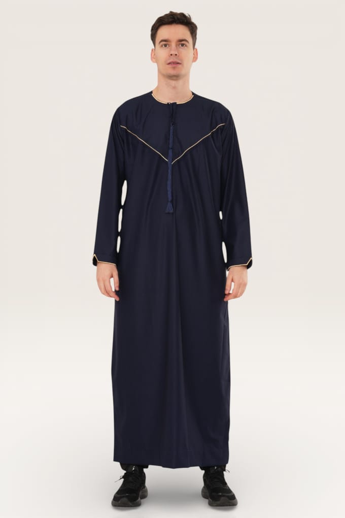 Heren Marine Ramadan Marokkaanse Jubba Robe Djellaba Eid Kaftan Thobe LFS-TT-007