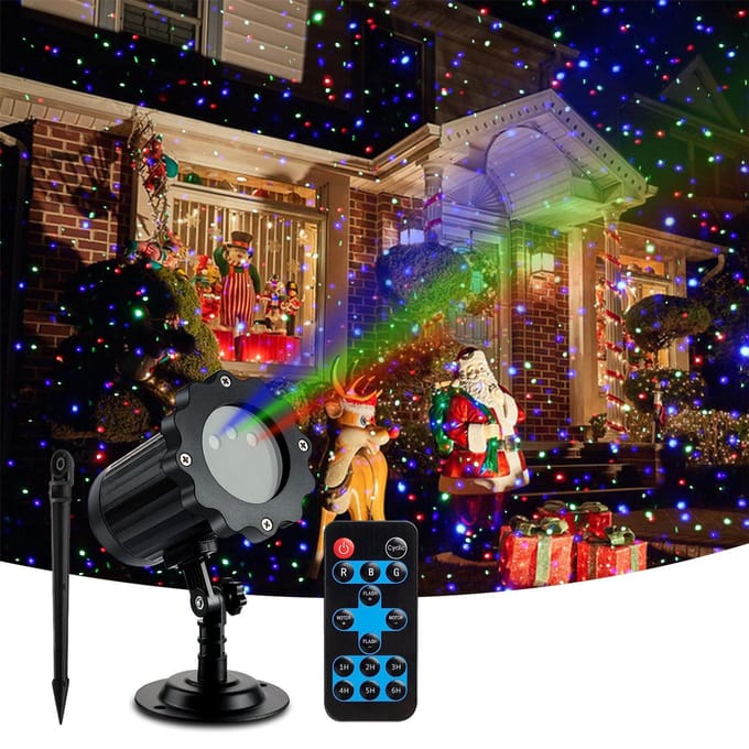 Buitentuin Kerstlichtprojector 3 Lichtkleuren Rood Groen Blauw Afstandsbediening Waterdicht zwart