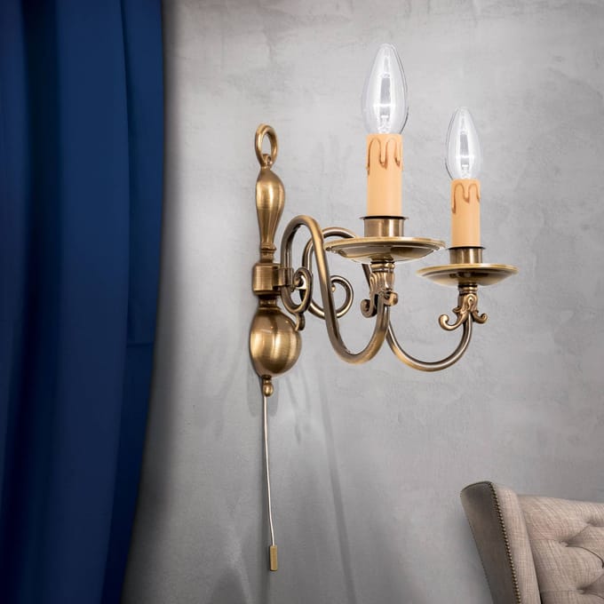 ORION Wandlamp Imke 2lamps oudmessing donker gepatineerd